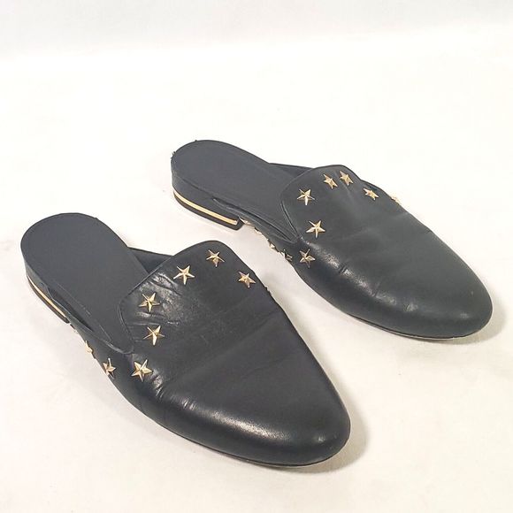 Michael Kors Star NATASHA Slide-On Mules Womens Sz 7.5 Black Leather Star Studs - Picture 12 of 16